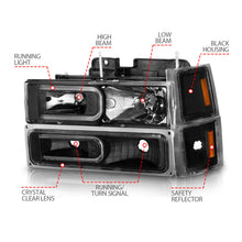 Load image into Gallery viewer, ANZO 88-98 Chevrolet C1500 Crystal Headlights w/ Light Bar Black Housing w/ Signal Side Markers 8Pcs - GTR Auto