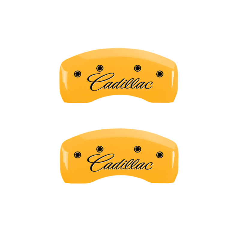 MGP 4 Caliper Covers Engraved F & R Cursive/Cadillac Yellow Finish Black Char 2004 Cadillac CTS 35010SCADYL