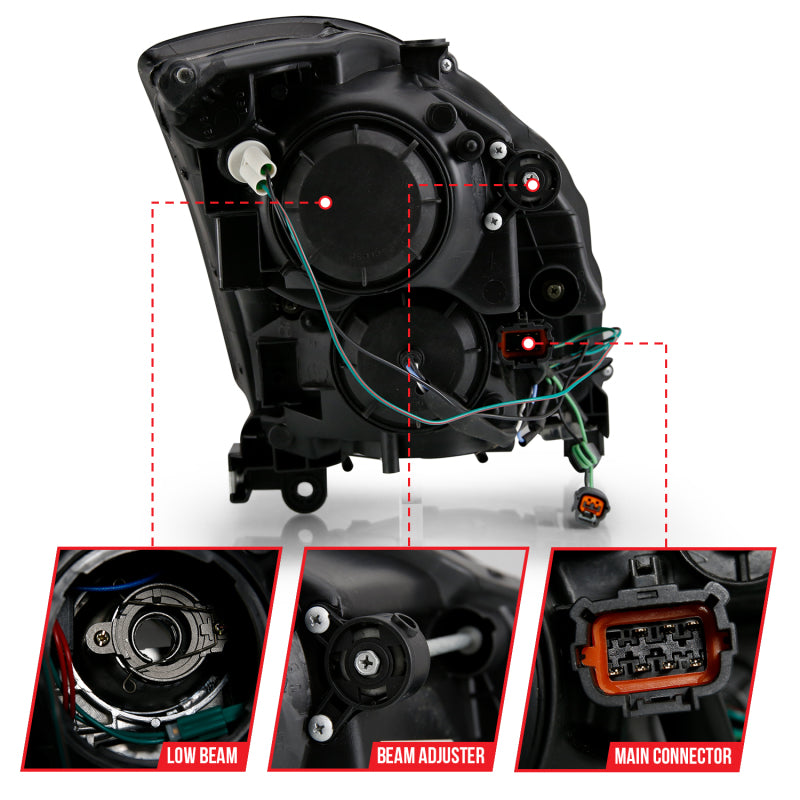 ANZO 2003-2007 Infiniti G35 Projector Headlight Plank Style Black (HID Compatible, No HID Kit ) - GTR Auto