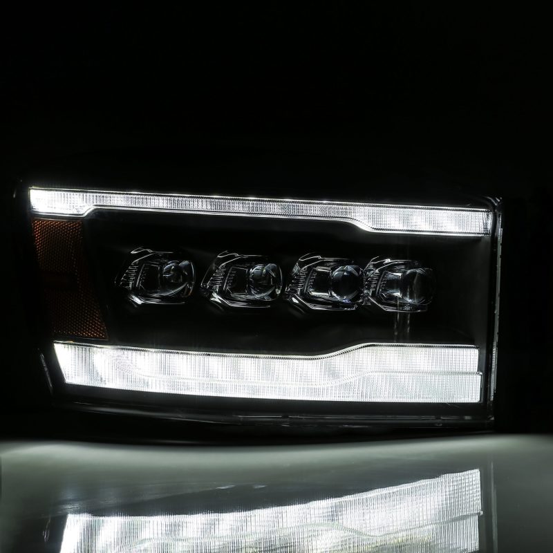 AlphaRex 06-08 Dodge Ram 1500HD NOVA LED ProjHeadlights Plank Style Blk w/Seq Signal/DRL/Amber LED - GTR Auto