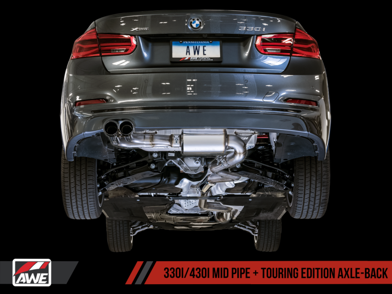 AWE Tuning BMW F3X 28i / 30i Touring Edition Axle-Back Exhaust Single Side - 80mm Black Tips - GTR Auto