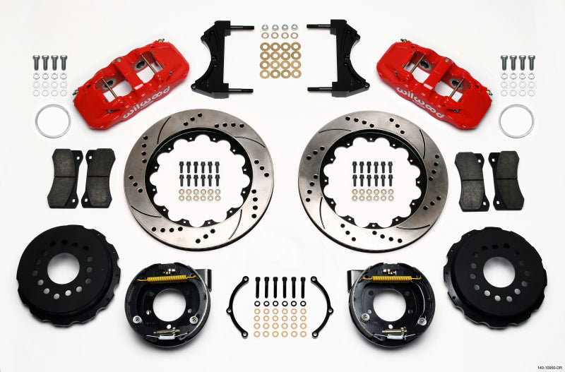 Wilwood AERO4 Rear P-Brake Kit 14.00in Drill Red 2005-2014 Mustang - GTR Auto