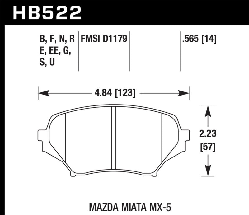Hawk 2006-2006 Mazda MX-5 Miata Club Spec HPS 5.0 Front Brake Pads KHB522B.565