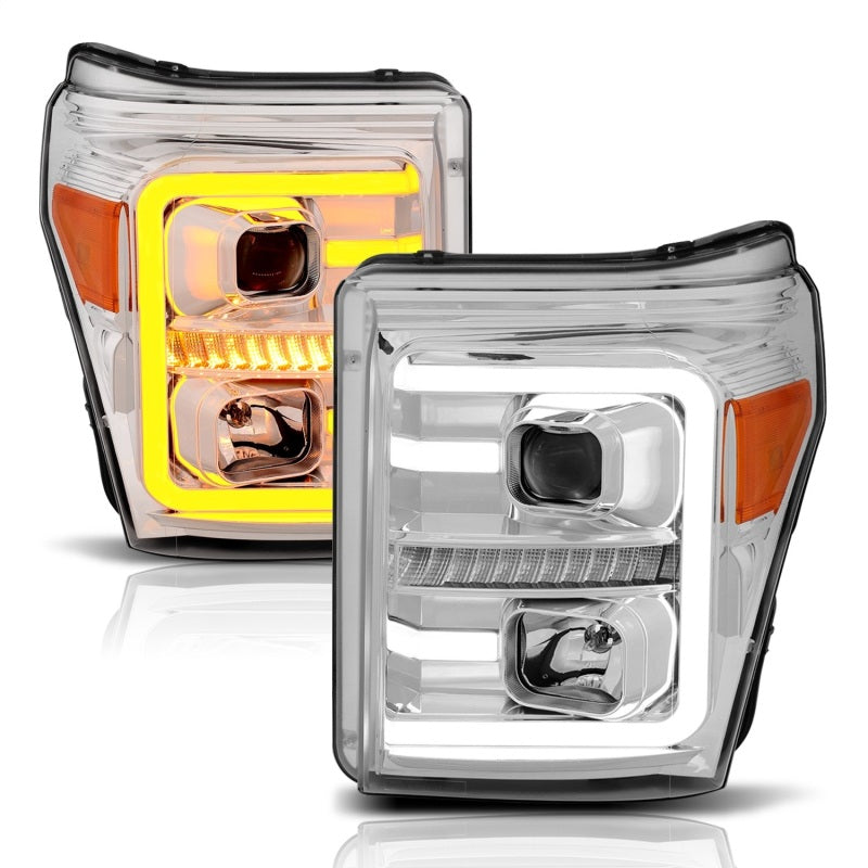 ANZO 11-16 Ford F-250/F-350/F-450 Projector Headlights w/ Plank Style Switchback Chrome w/Amber - GTR Auto