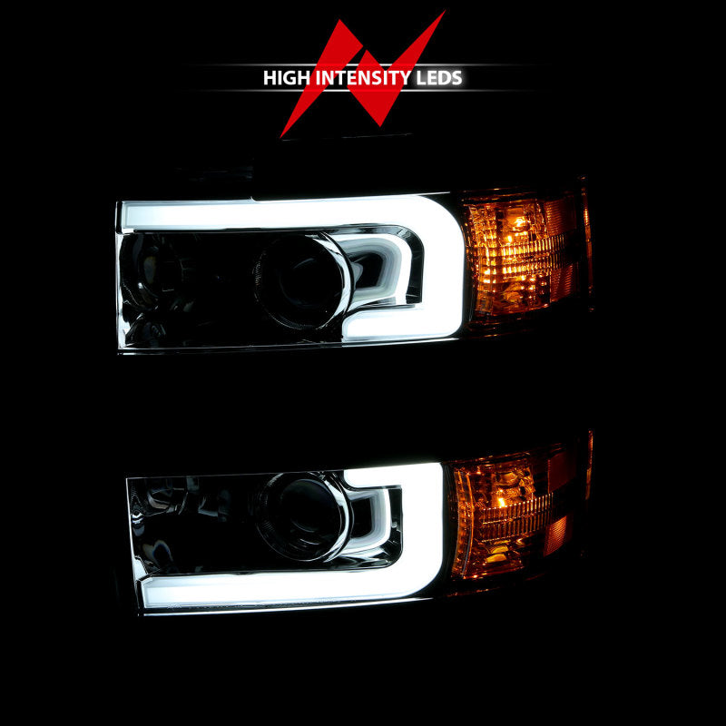 ANZO 2015-2016 Chevrolet Silverado Projector Headlights w/ Plank Style Design Chrome w/ Amber - GTR Auto