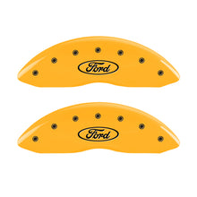 Load image into Gallery viewer, MGP 4 Caliper Covers Engraved F &amp; R Oval Logo/Ford Yellow Finish Black Char 2002 Ford Crown Victoria - GTR Auto