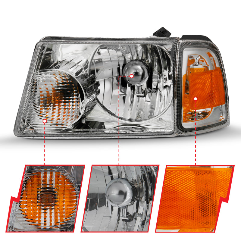 ANZO 2001-2011 Ford Ranger Crystal Headlight Chrome w/Corner Lights (OE Replacement) - GTR Auto