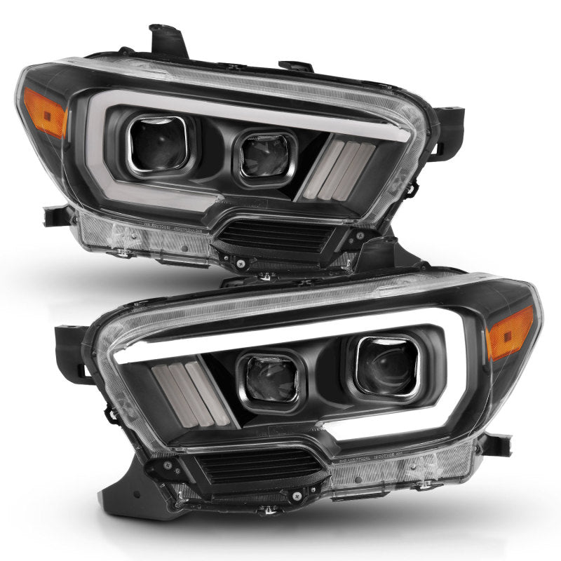 ANZO 2016-2017 Toyota Tacoma Projector Headlights w/ Plank Style Switchback Black w/ Amber w/ DRL - GTR Auto