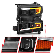 Load image into Gallery viewer, ANZO 19-22 Chevrolet Silverado 1500 LED Proj HL w/Lgt Bar SwBk Seq. Blk w/In. Light - Driver Side ON - GTR Auto