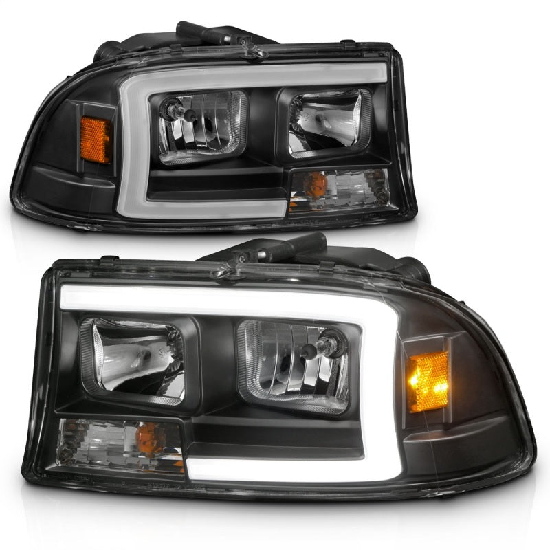 ANZO 97-04 Dodge Dakota/Durango Crystal headlight Set w/ Light Bar Black Housing - GTR Auto