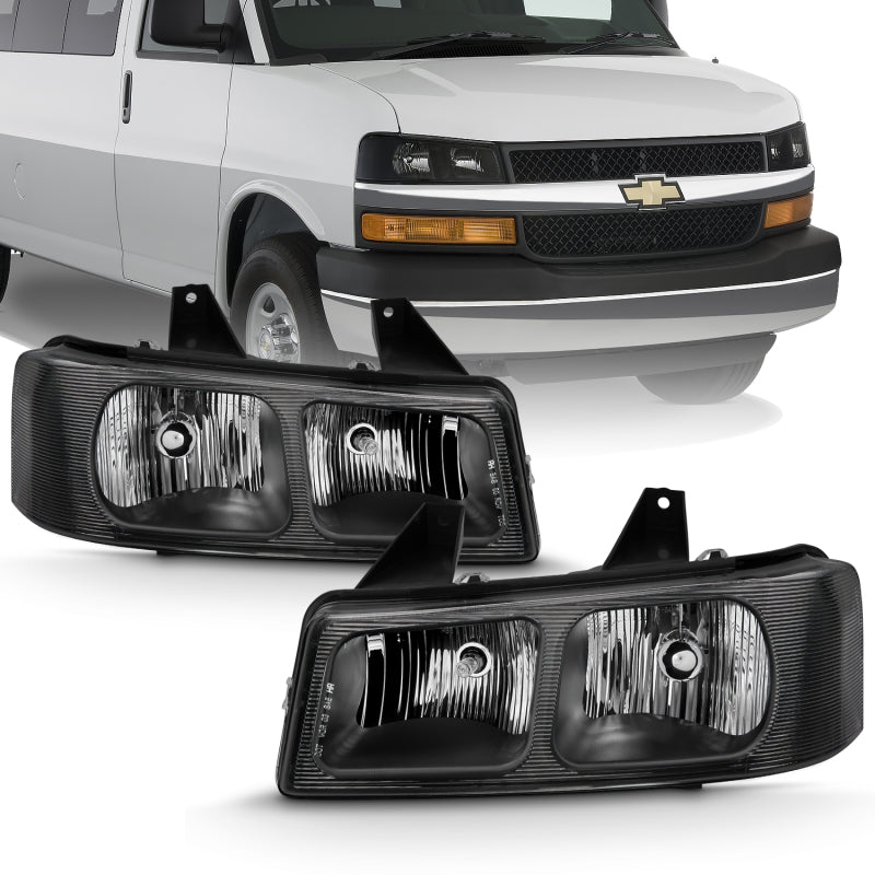 ANZO 2003-2017 Chevy Express Crystal Headlight Black - GTR Auto