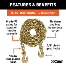 Load image into Gallery viewer, Curt 16ft Transport Binder Safety Chain w/2 Clevis Hooks (26400lbs Yellow Zinc)