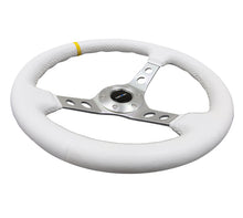 Load image into Gallery viewer, NRG Reinforced Steering Wheel (350mm / 3in. Deep) White Leather w/Silver Spoke &amp; Single Yellow Mark