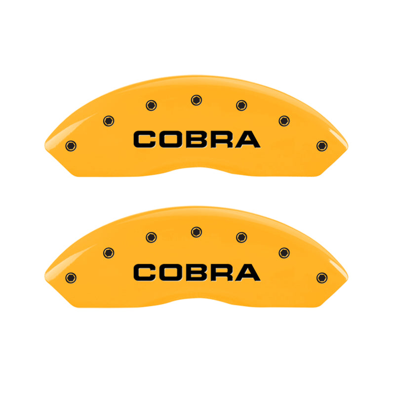 MGP 4 Caliper Covers Engraved Front Cobra Rear Snake Yellow Finish Black Char 2008 Ford Mustang - GTR Auto