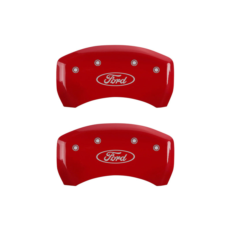 MGP 4 Caliper Covers Engraved Front & Rear Oval logo/Ford Red finish silver ch - GTR Auto