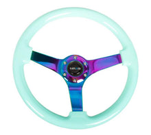 Load image into Gallery viewer, NRG Reinforced Steering Wheel (350mm / 3in. Deep) Minty Fresh Wood Grain w/Neochrome 3-Spoke Center