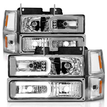 Load image into Gallery viewer, ANZO 88-98 Chevrolet C1500 Crystal Headlights w/Light Bar Chrome Housing w/ Signal Side Markers 8Pcs - GTR Auto