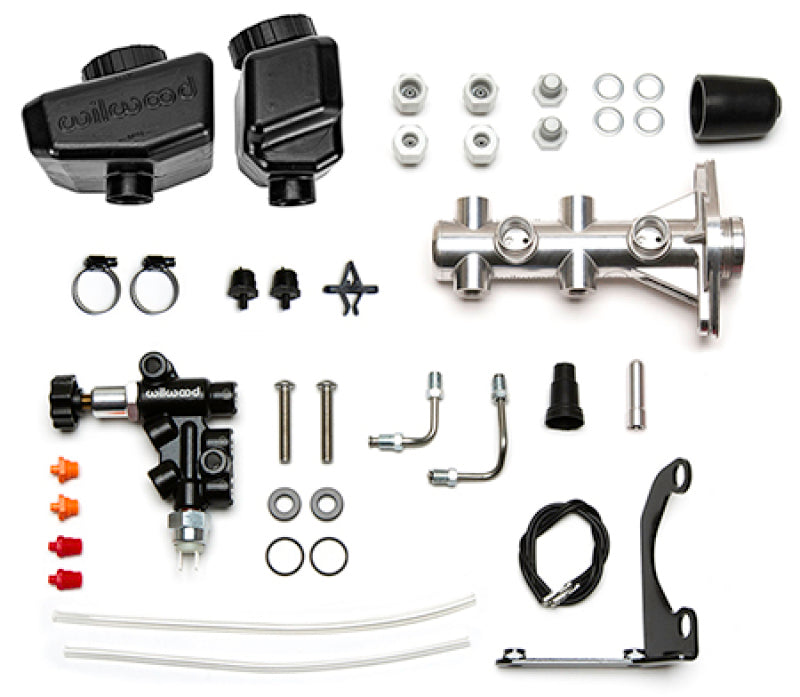 Wilwood Remote Tandem M/C Kit w/Bracket and Valve - 1.12in Bore Burnished