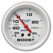 Load image into Gallery viewer, Autometer Marine White Gauge 2-5/8in Mechanical Vacuum/Boost Gauge 30INHG-30PSI 200775