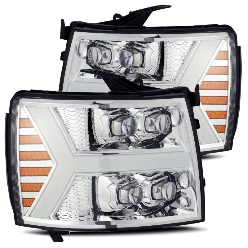 AlphaRex 07-13 Chevy 1500HD NOVA LED Proj Headlights Plank Style Chrm w/Activ Light/Seq Signal - GTR Auto
