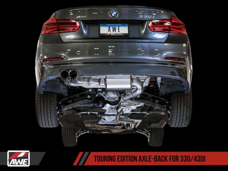 AWE Tuning BMW F3X 28i / 30i Touring Edition Axle-Back Exhaust Single Side - 80mm Black Tips - GTR Auto