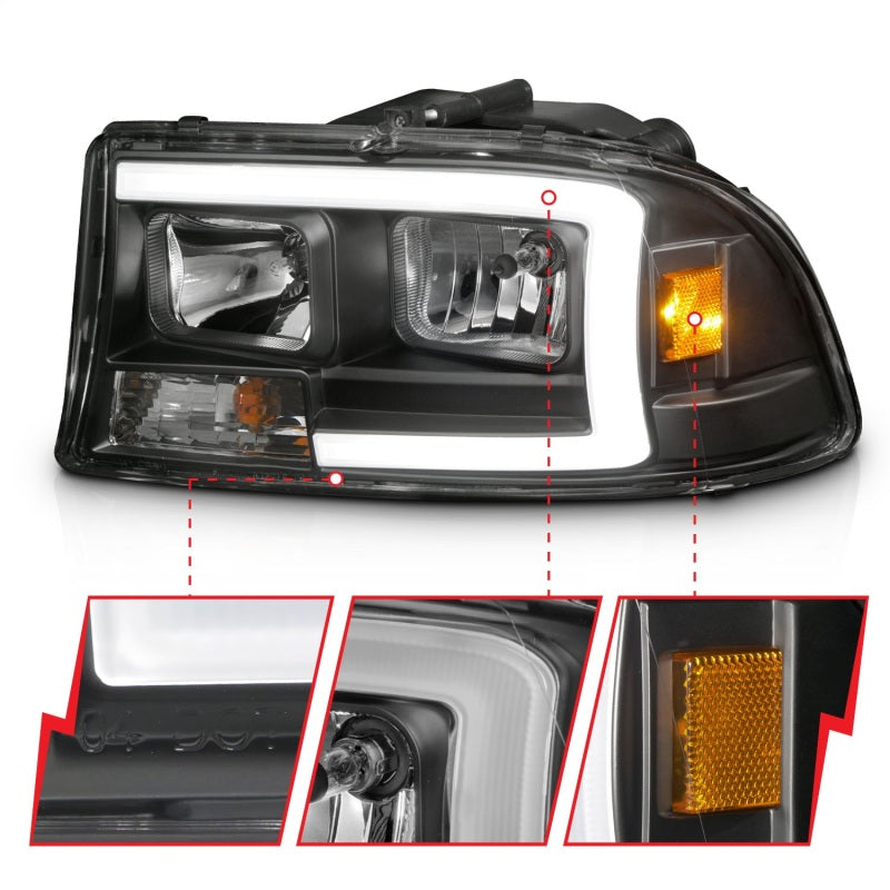 ANZO 97-04 Dodge Dakota/Durango Crystal headlight Set w/ Light Bar Black Housing - GTR Auto