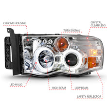 Load image into Gallery viewer, ANZO 2002-2005 Dodge Ram 1500 Projector Headlights w/ Halo Chrome Clear Amber - GTR Auto