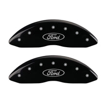 Load image into Gallery viewer, MGP 4 Caliper Covers Engraved Front &amp; Rear Oval logo/Ford Black finish silver ch - GTR Auto