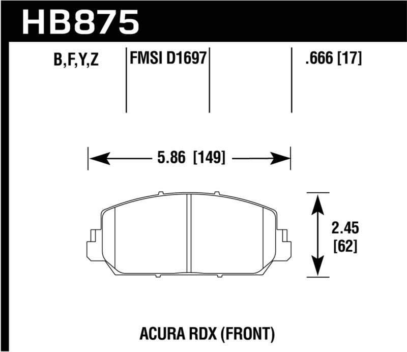 Hawk 14-17 Acura RDX/RLX HPS Street Front Brake Pads KHB875F.666