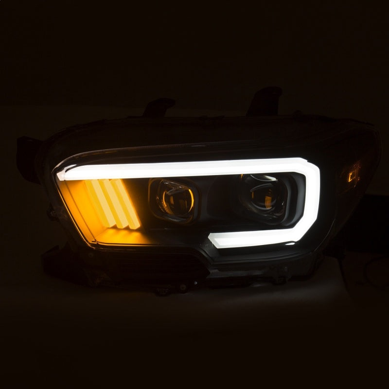 ANZO 2016-2017 Toyota Tacoma Projector Headlights w/ Plank Style Design Black/Amber w/ DRL - GTR Auto