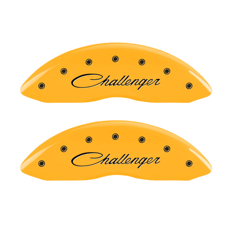 MGP 4 Caliper Covers Engraved Front & Rear Cursive/Challenger Yellow finish black ch - GTR Auto