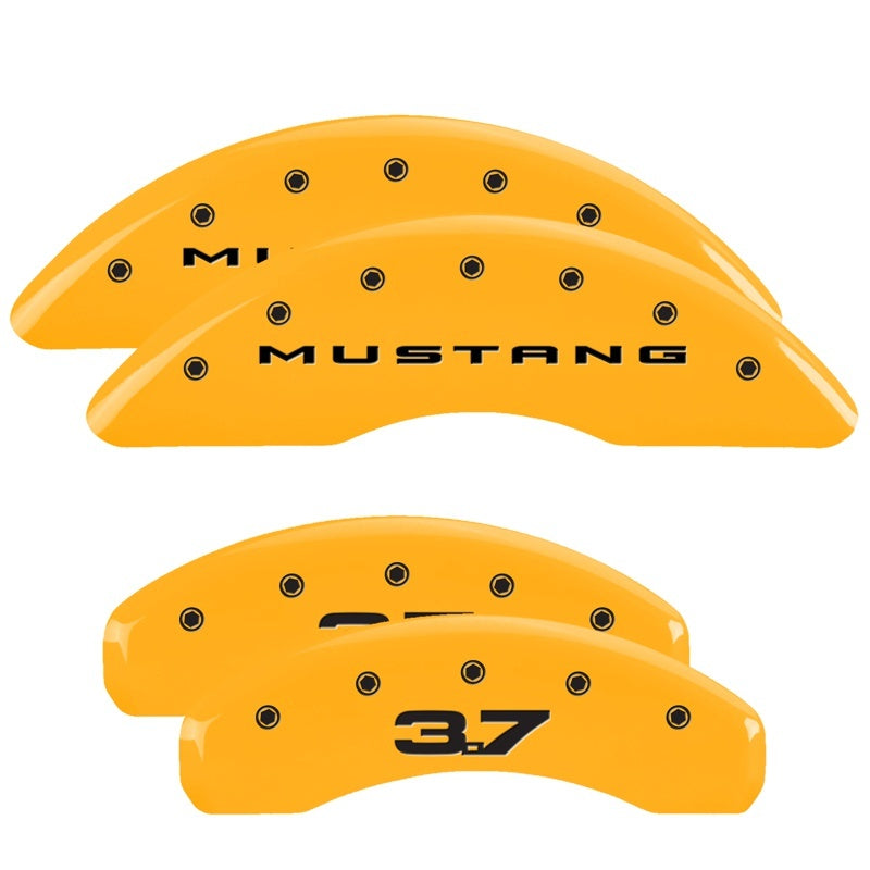 MGP 4 Caliper Covers Engraved Front 2015/Mustang Engraved Rear 2015/37 Yellow finish black ch - GTR Auto