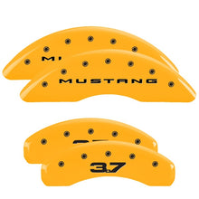 Load image into Gallery viewer, MGP 4 Caliper Covers Engraved Front 2015/Mustang Engraved Rear 2015/37 Yellow finish black ch - GTR Auto