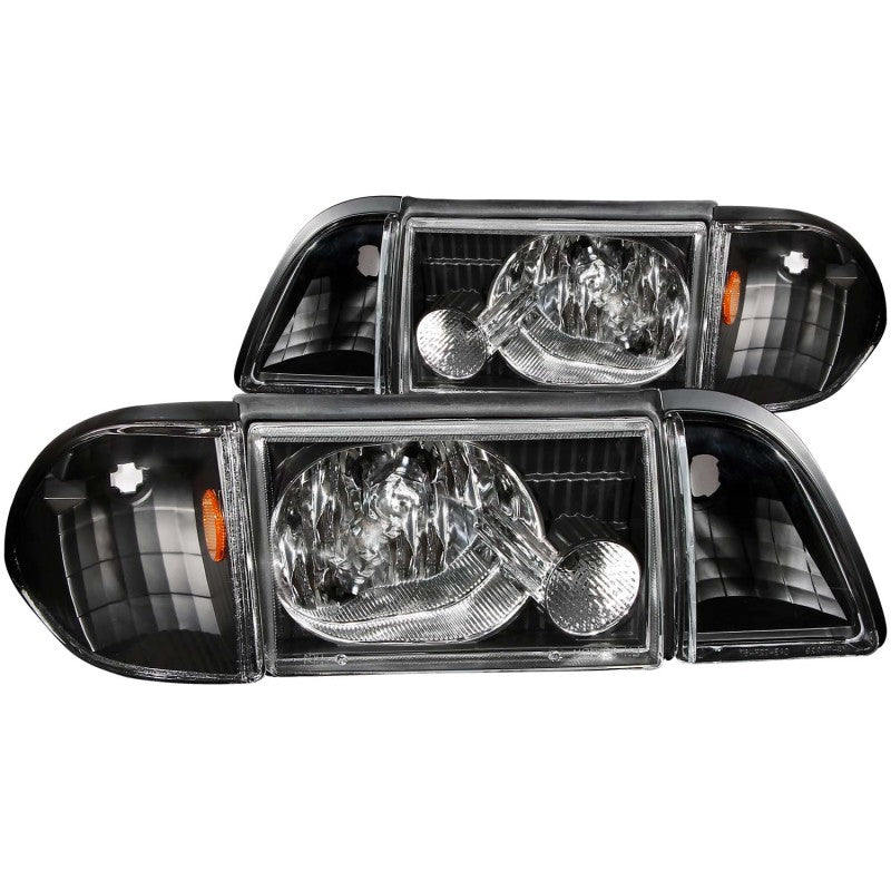 ANZO 1987-1993 Ford Mustang Crystal Headlights Black w/ Corner Lights 3pc - GTR Auto