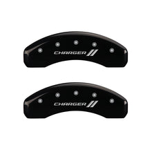 Load image into Gallery viewer, MGP 4 Caliper Covers Engraved Front &amp; Rear With stripes/Charger Black finish silver ch