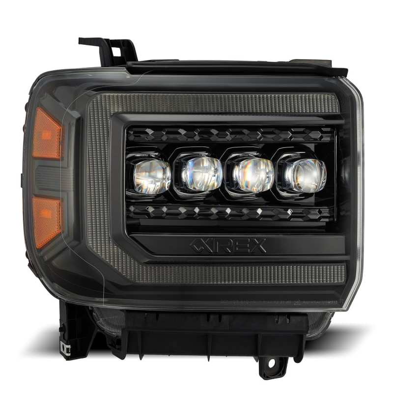 AlphaRex 14-18 GMC Sierra NOVA LED Proj Headlights Plnk Style Alpha Blk w/Activ Light/Seq Signal/DRL - GTR Auto