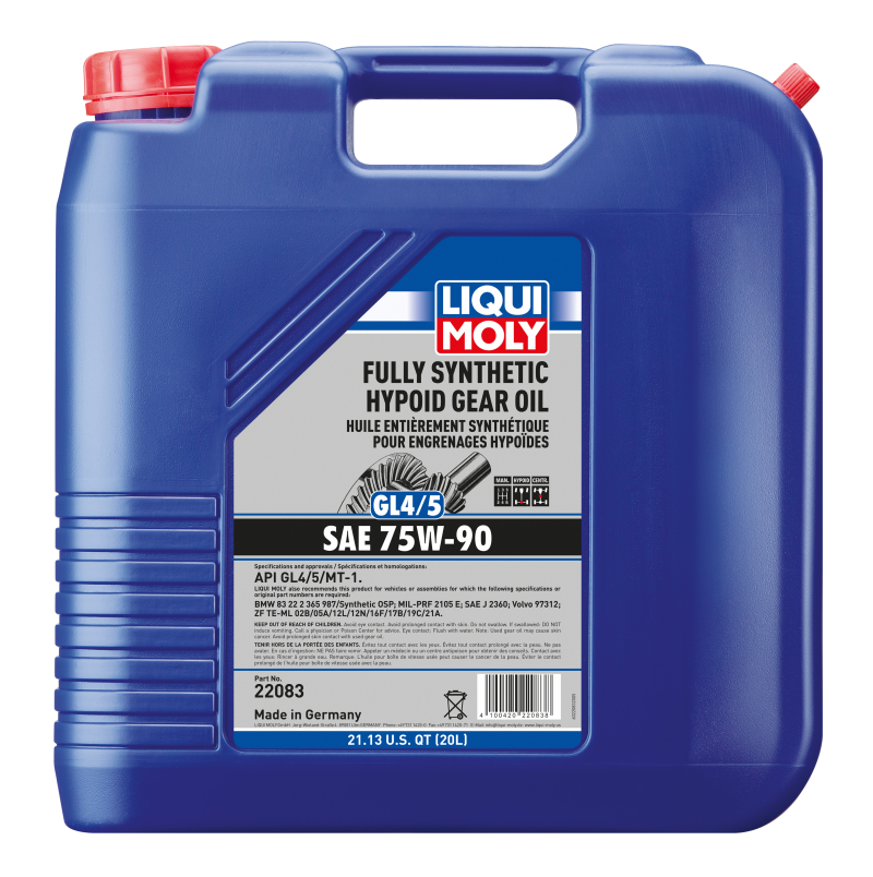 LIQUI MOLY 20L Fully Synthetic Hypoid Gear Oil (GL4/5) 75W90 - GTR Auto