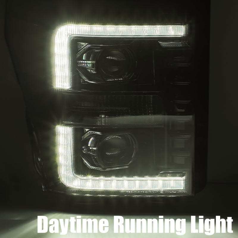 AlphaRex 11-16 Ford F-250 SD PRO-Series Projector Headlights Plank Style Design Chrome w/Seq Signal - GTR Auto