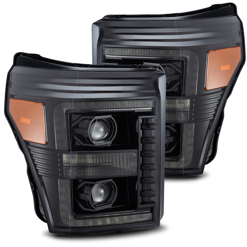 AlphaRex 11-16 Ford F-350 SD LUXX LED Proj Headlights Plank Style Alpha Blk w/Activ Light/Seq Signal - GTR Auto