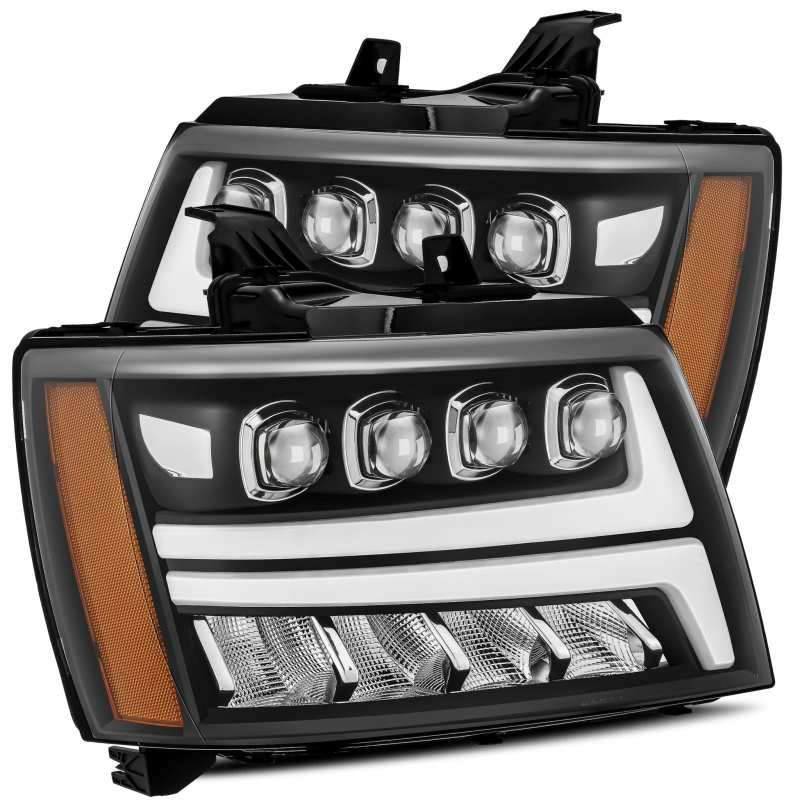 AlphaRex 07-13 Chevy Avalanche NOVA LED Proj Headlights Plank Style Matte Black w/Activ Light/DRL - GTR Auto