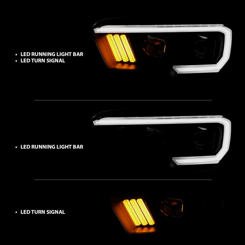 ANZO 2016-2017 Toyota Tacoma Projector Headlights w/ Plank Style Design Black/Amber w/ DRL - GTR Auto