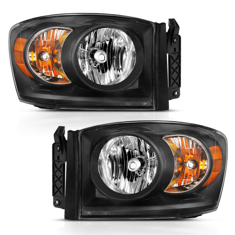 ANZO 2006-2009 Dodge Ram 1500 Crystal Headlight  Black Amber - GTR Auto