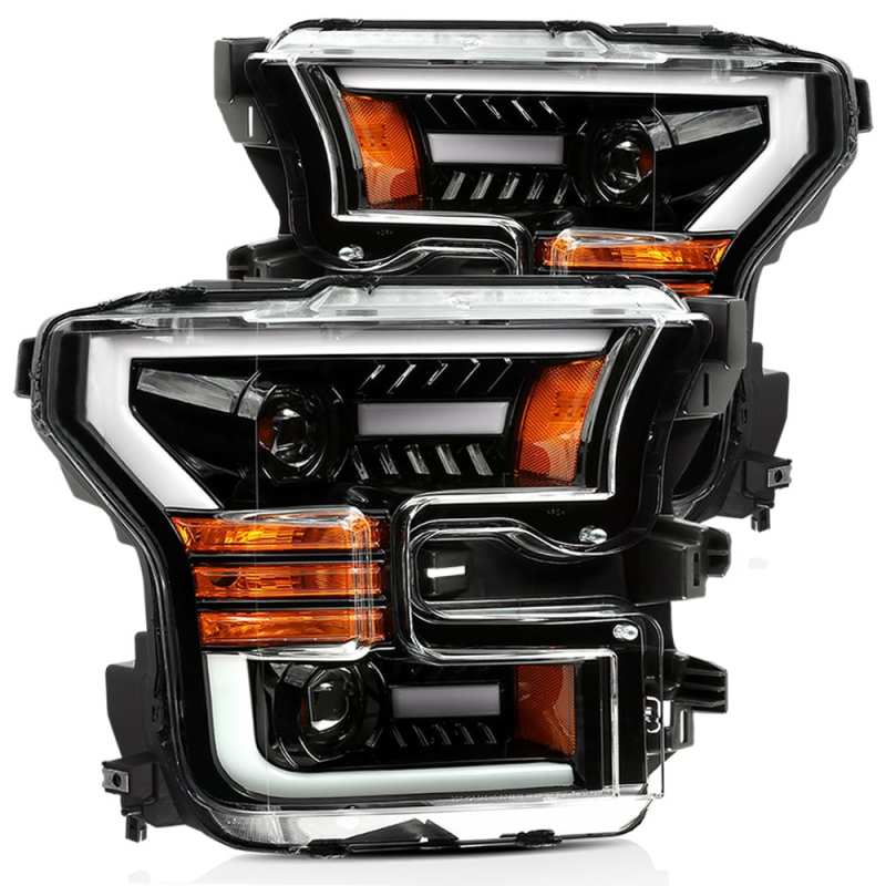 AlphaRex 15-17 Ford F-150 PRO-Series Proj Headlights Plank Style Gloss Blk w/Activ Light/Seq Signal - GTR Auto