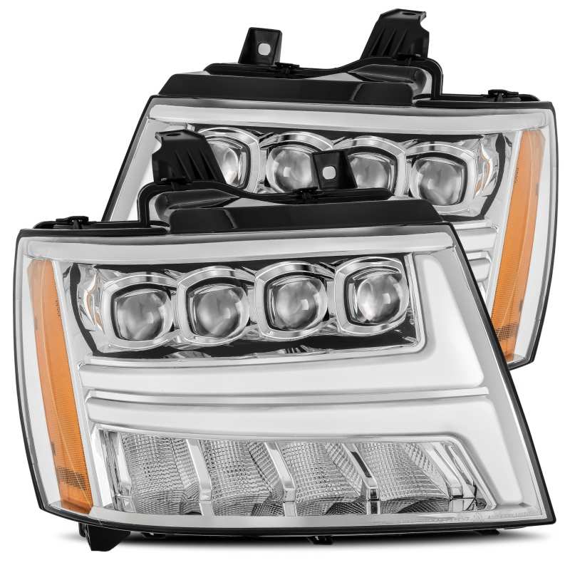 AlphaRex 07-13 Chevy Avalanche NOVA LED Proj Headlights Plank Style Design Chrome w/Activ Light/DRL - GTR Auto