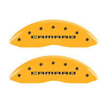 Load image into Gallery viewer, MGP 4 Caliper Covers Engraved Front Gen 5/Camaro Engraved Rear Gen 5/Z28 Yellow finish black ch