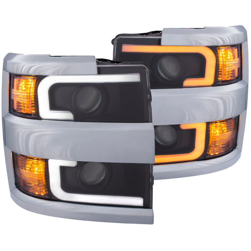 ANZO Projector Headlights 15-17 Chevrolet Silverado 2500HD / 3500HD Black w/ Chrome Rim - GTR Auto