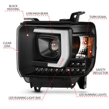 Load image into Gallery viewer, ANZO 2014-2015 GMC Sierra 1500HD Projector Plank Style Headlight Black W/ DRL