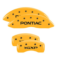 Load image into Gallery viewer, MGP 4 Caliper Covers Engraved Front &amp; Rear Pontiac Yellow Finish Black Char 2001 Pontiac Firebird 18028SPOPYL