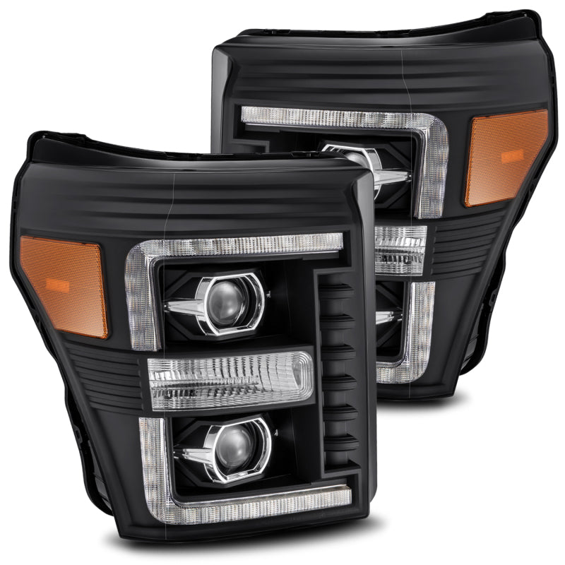 AlphaRex 11-16 Ford F-250 SD PRO-Series Projector Headlights Plank Style Design Black w/Seq Signal - GTR Auto