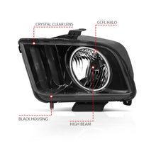 Load image into Gallery viewer, ANZO 2005-2009 Ford Mustang Crystal Headlights w/ Halo Black (CCFL) - GTR Auto